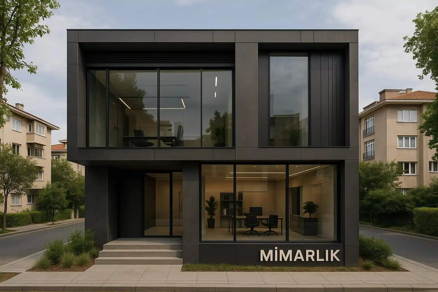 İstanbul'da modern tasarıma sahip bir mimarlık ofisinin dış cephesi