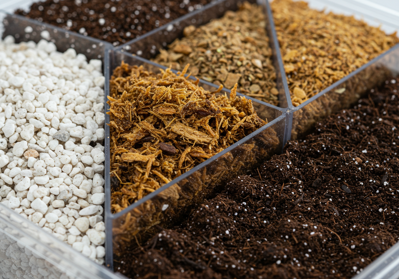 Farklı toprak bileşenleri - Perlit, Vermikülit, Torf, Kompost