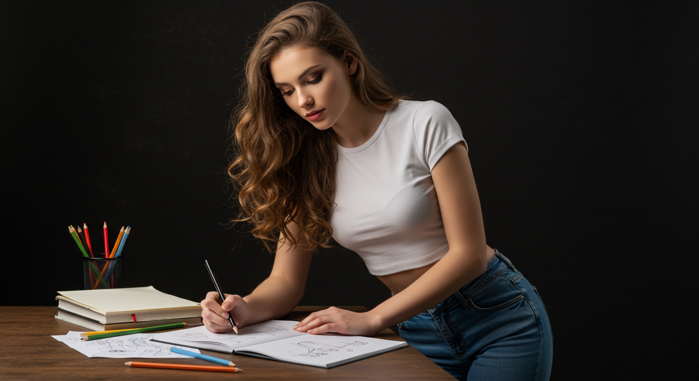 Bir mimarın eskiz defteri üzerinde konsept çizimleri yapması.