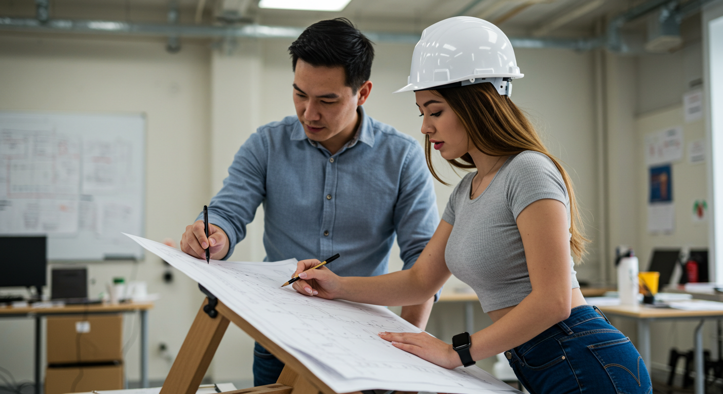 Mimarlık öğrencisi projesi üzerinde çalışırken profesyonel mimarlık ödev yaptırma hizmetinden faydalanıyor.