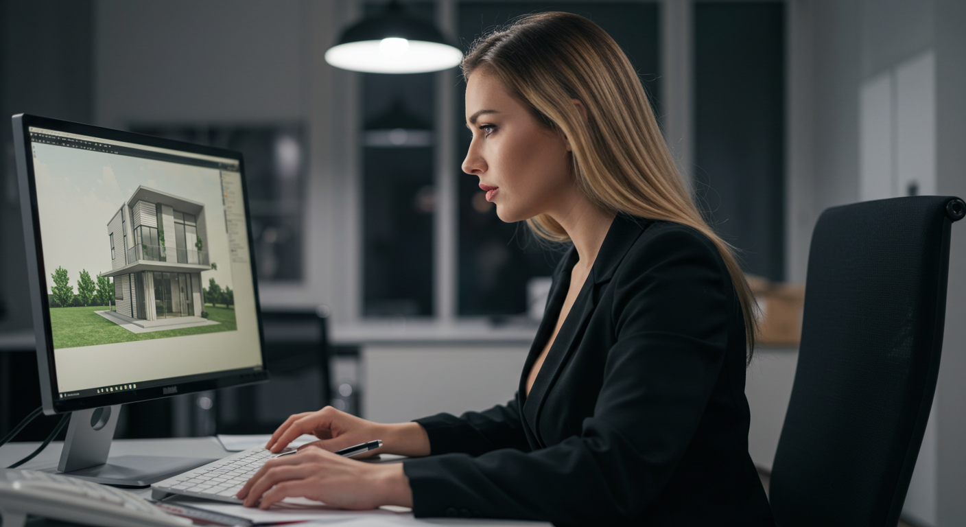 Modern bir evin fotorealistik 3D render görseli. Bu görsel, profesyonel mimari proje yardım ile elde edilmiştir.