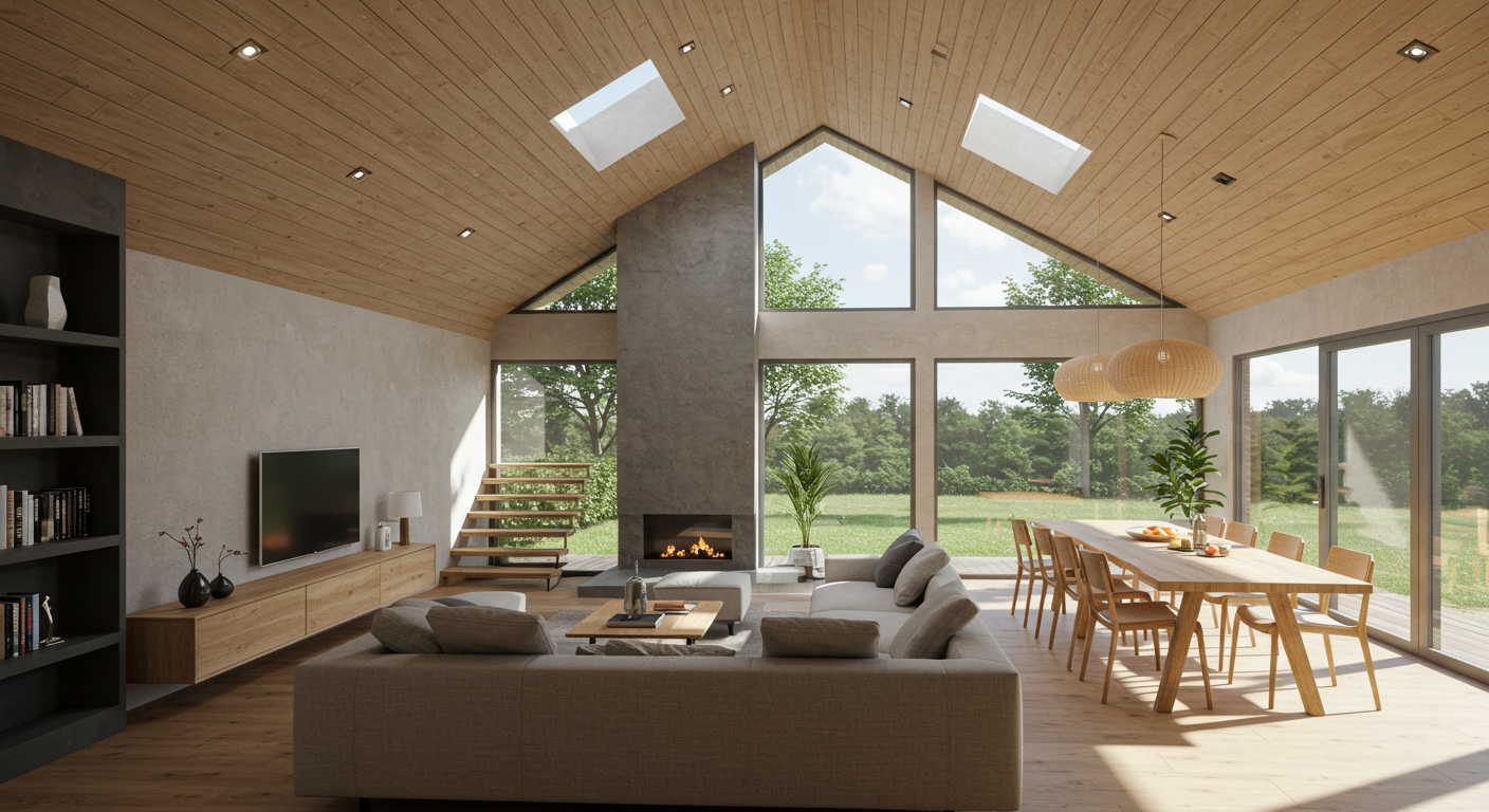 Modern bir evin iç mekanı ve bu tasarımın mimari proje fiyatları üzerindeki etkisi.