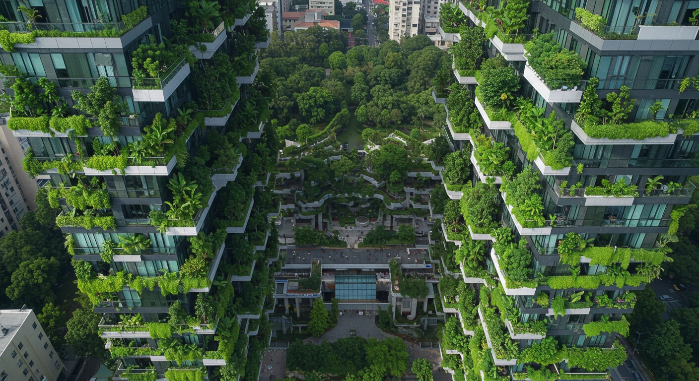 Milano'daki Bosco Verticale projesi gibi dikey bir ormanı andıran modern bir sürdürülebilir yapı örneği.