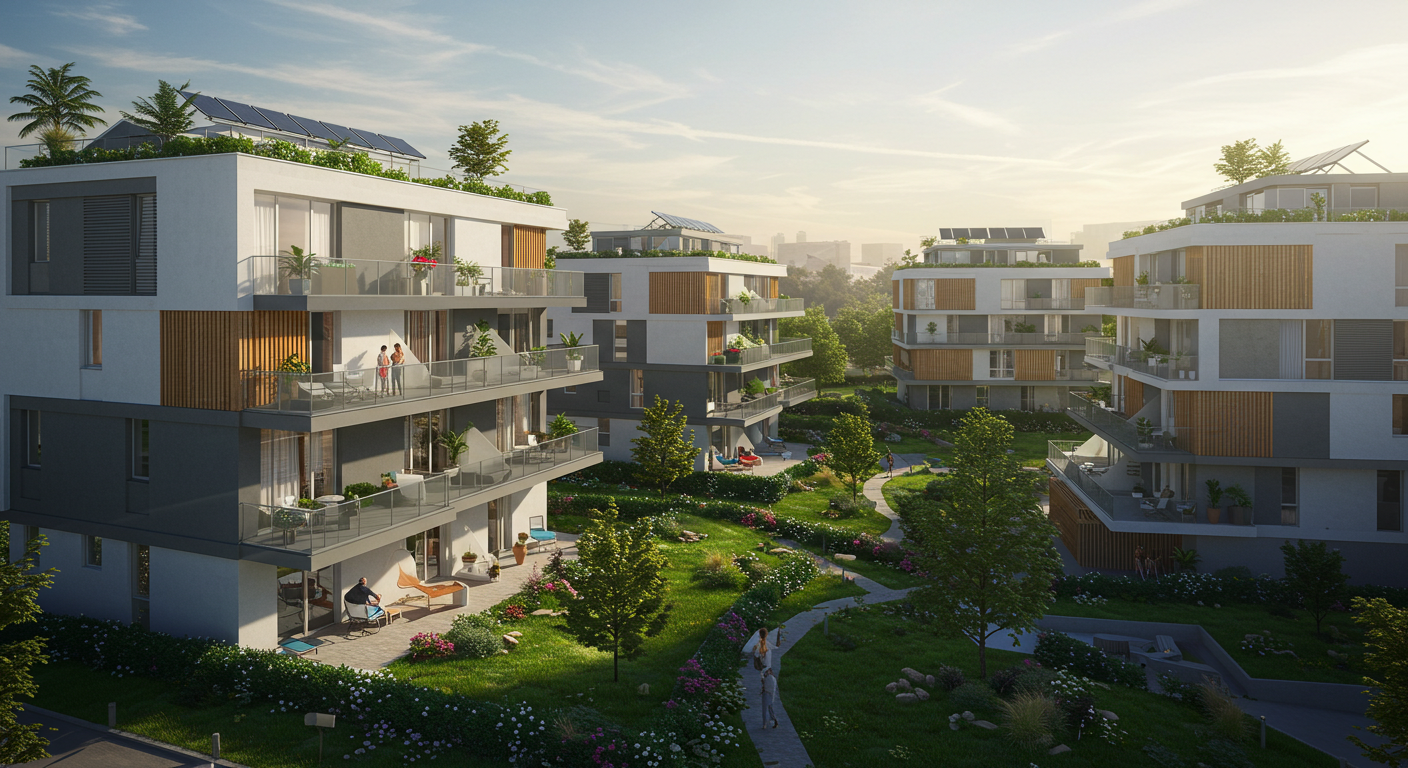 Modern bir konut projesinin fotorealistik dijital render görseli.