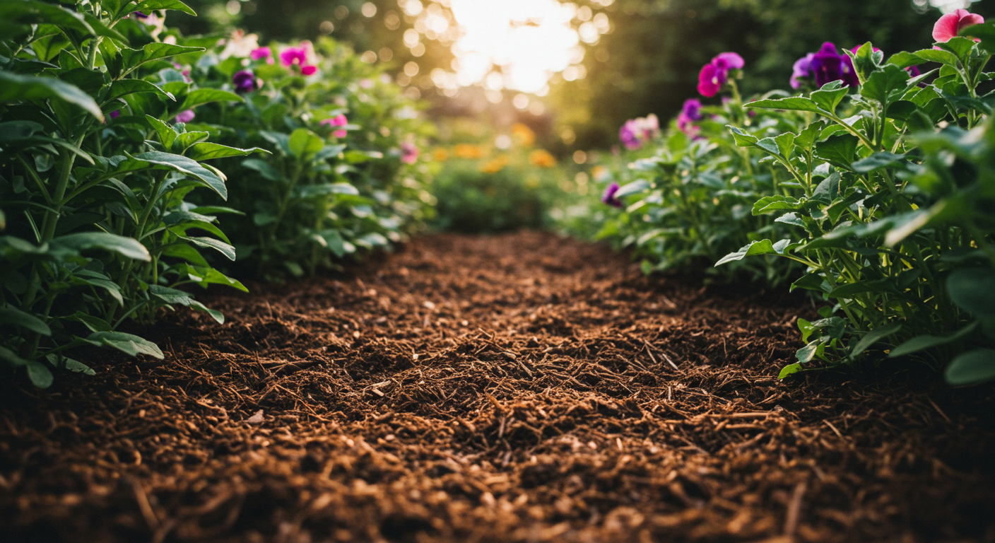 Bahçedeki bitkilerin kökünü koruyan ve toprağın nemini muhafaza eden malç tabakası.