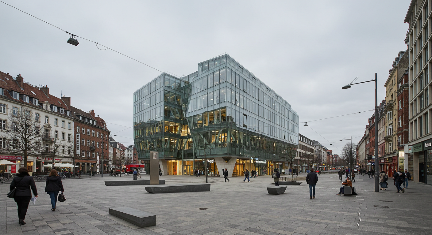 Avrupa'nın modern bir şehrinde yer alan ikonik bir mimari yapı.