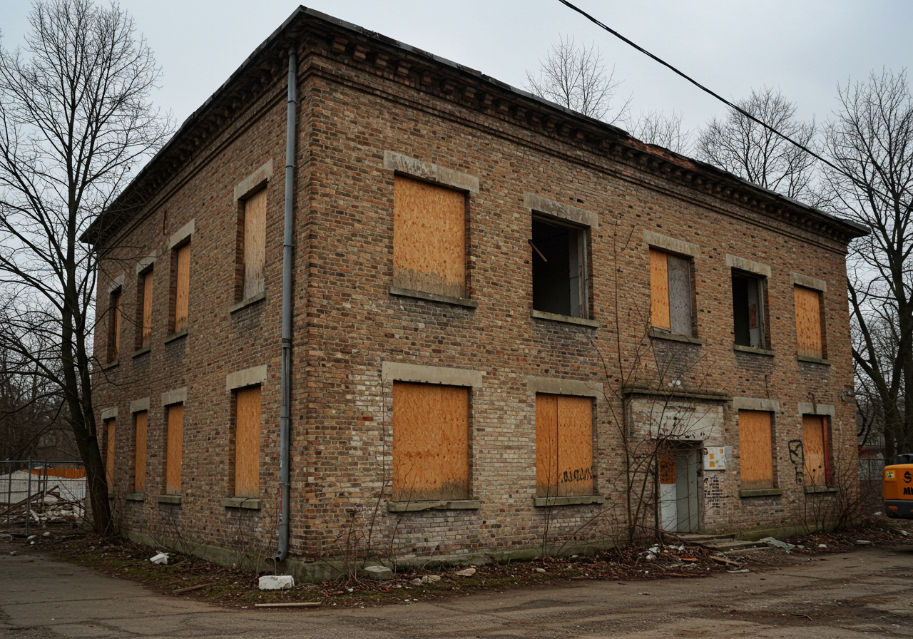 Yıkım öncesi binanın dış cephesinden bir görünüm.