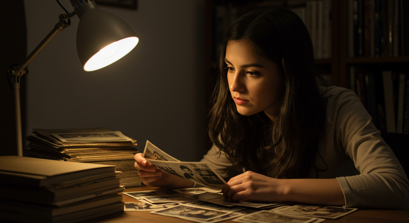 Bir araştirmacı Levanten fotoğraf arşivini inceliyor.