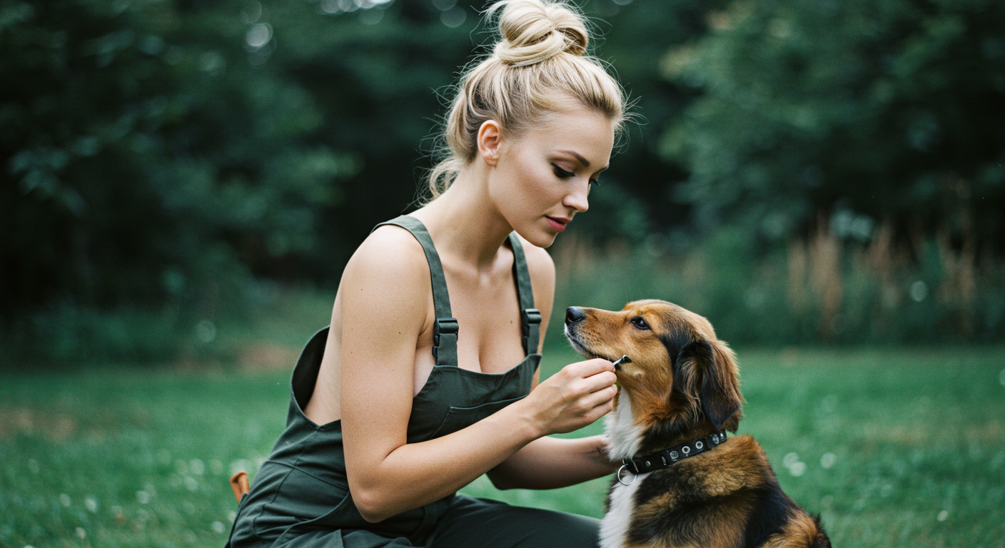 Sahibi tarafından kene kontrolü yapılan sevimli bir köpek.