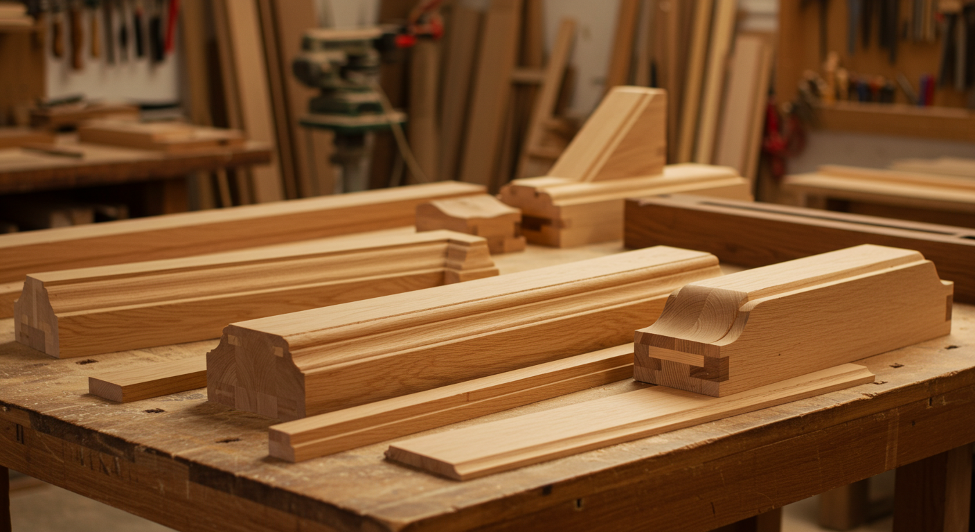 Bir marangoz atölyesinde özenle hazırlanan ahşap parçalar.