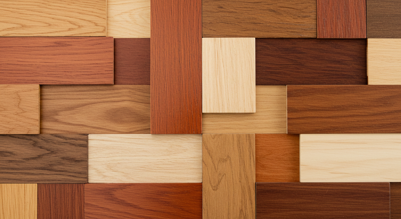 Farklı ahşap türlerinin doku ve renklerini gösteren bir seçki.