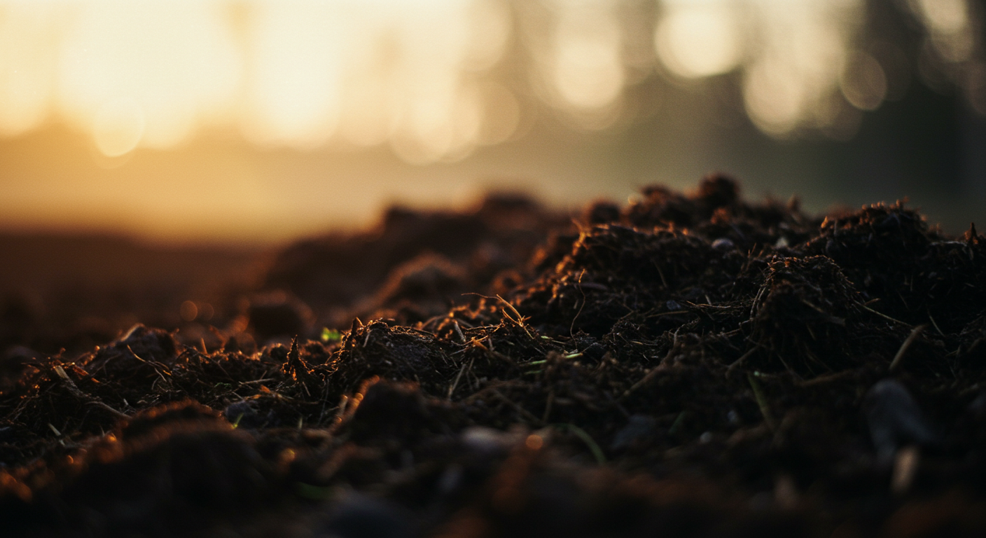 Ele organik kompost alınmış, toprağı zenginleştirmeye hazır.
