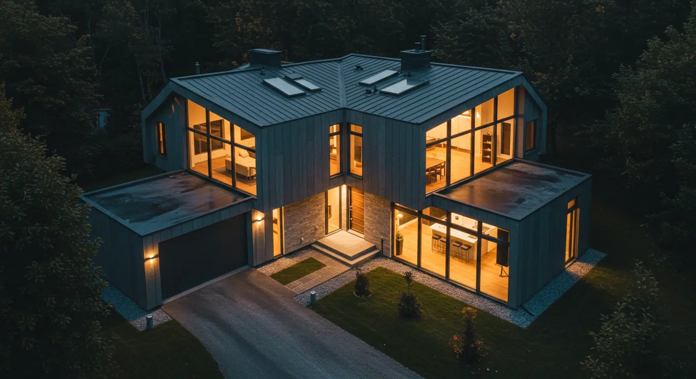 Yangına dayanıklı malzemelerle inşa edilmiş modern bir ev.