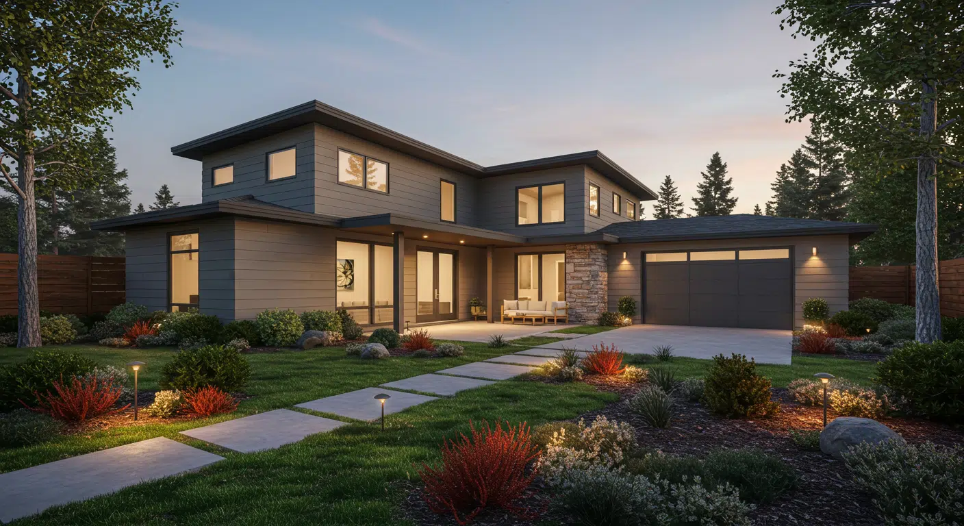 Yangına karşı akıllı peyzaj ile düzenlenmiş, güvenli bir ev ve bahçe.