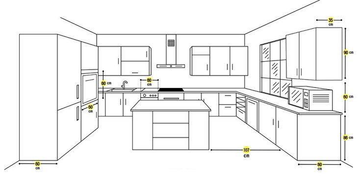 Oturma alanı ve dolapları içeren ada mutfak için ankastre mutfak mobilyası plan kesit detay dwg indir çizimi.