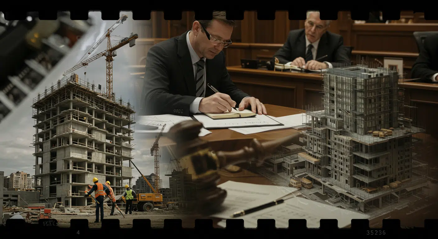 Mimarlık projeleri ve yasal süreçler hakkında bir görsel.