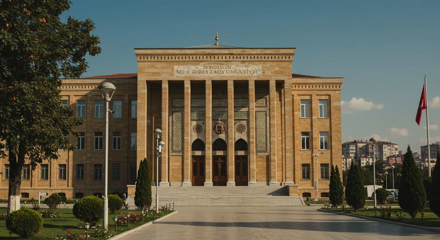 Adliye binası ve hukuki süreçleri simgeleyen bir görsel.