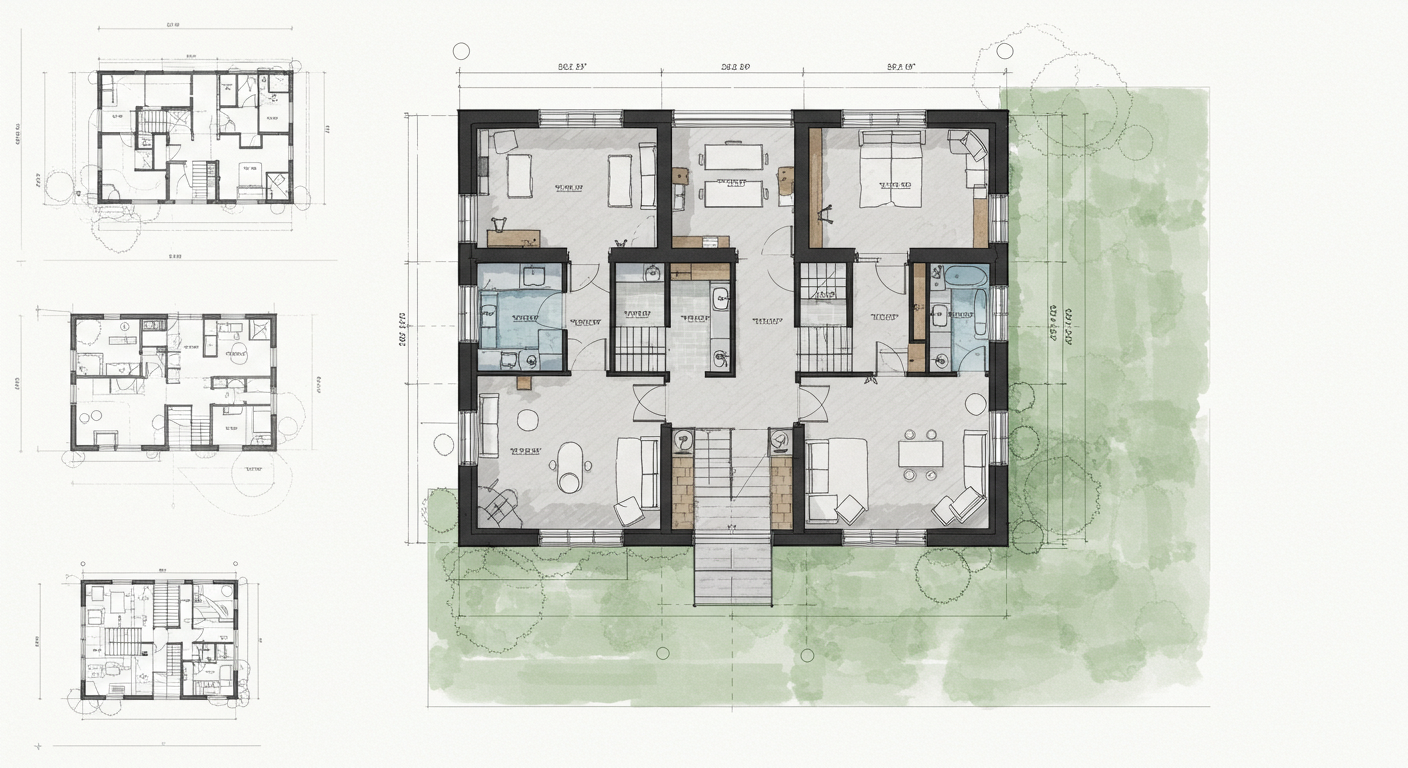 Bir konut projesine ait detaylı mimari proje dwg kat planı çizimi.