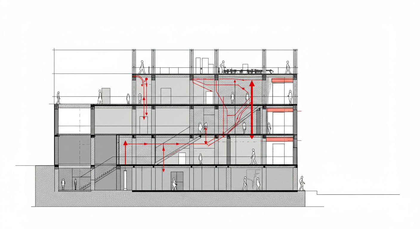 Bir binanın taşıyıcı sistemini ve kat ilişkilerini gösteren mimari proje dwg kesit çizimi.
