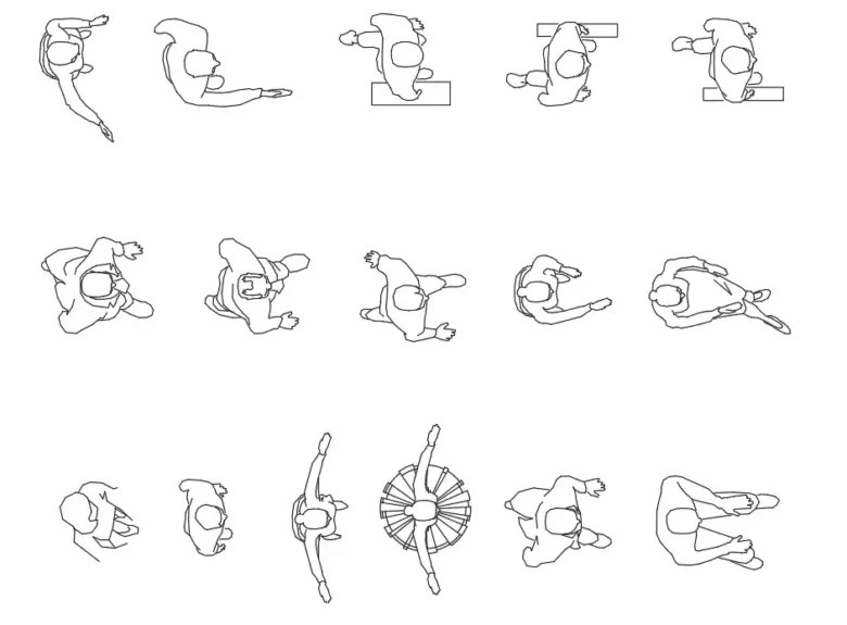Vaziyet planında kullanılan, tepeden görünüşlü anatomik insan çizim arşivi dwg elemanları.