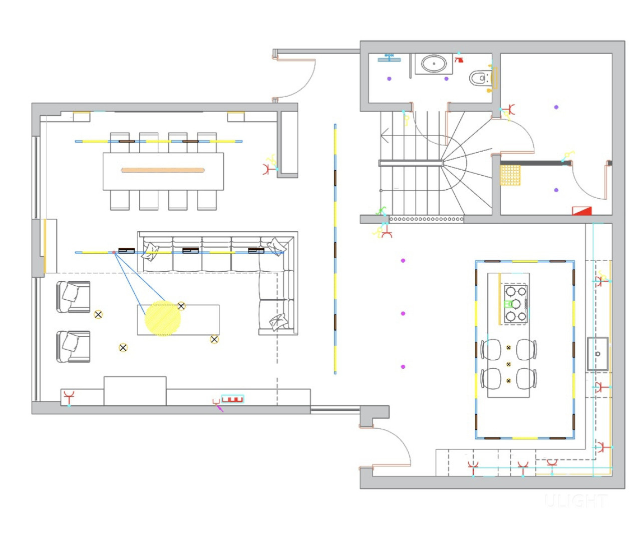 Armatür lejantı ve yerleşimini gösteren örnek bir Aydınlatma Detayı Plan Kesit Detay Dwg planı.
