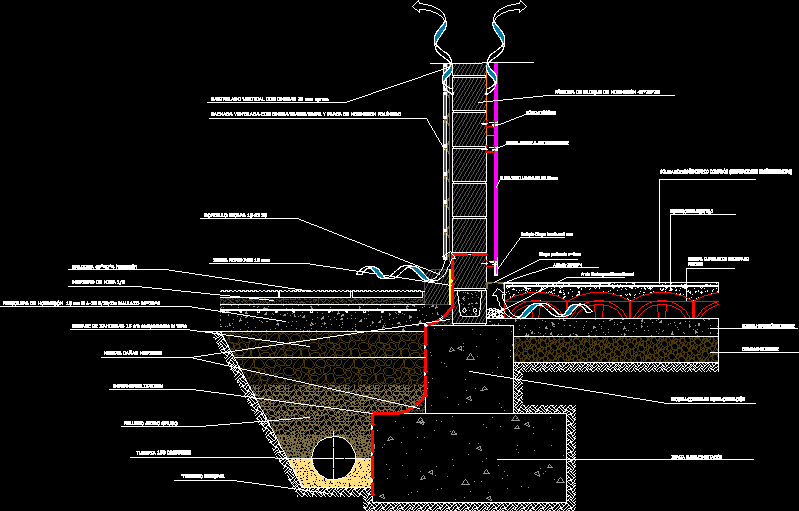 İçine aydınlatma ve saksılık entegre edilmiş bir beton Bahçe Duvarı Detayı Dwg örneği.