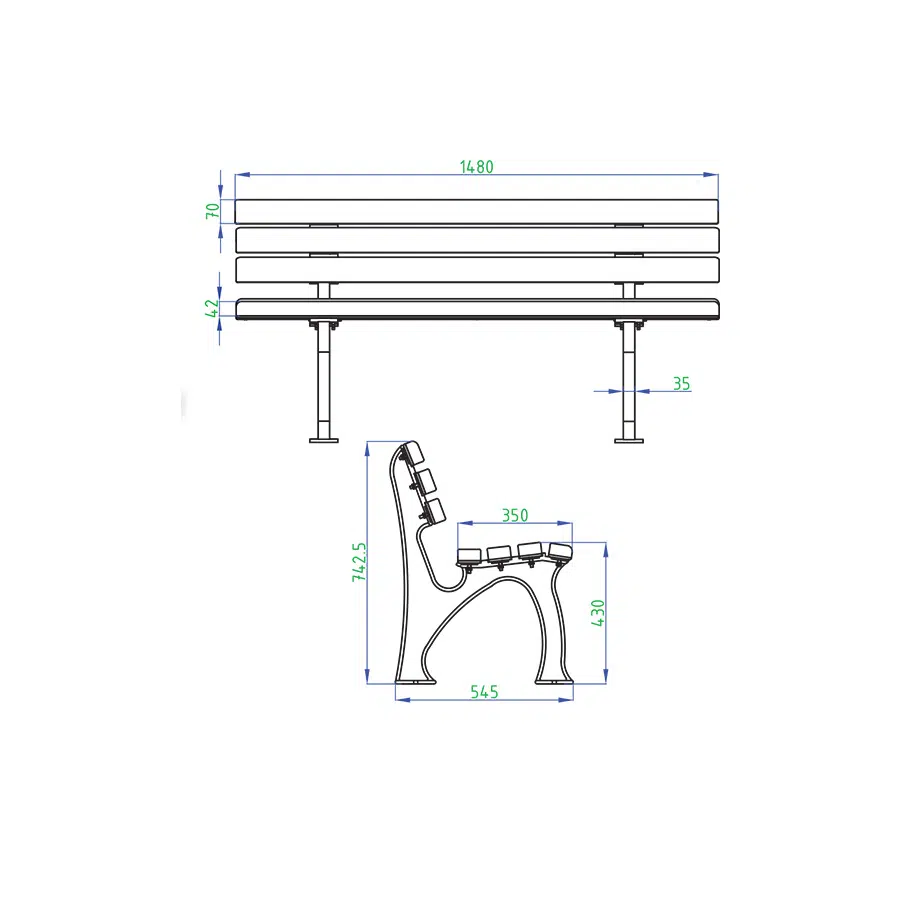 Ergonomik ölçüleri ve genel boyutları gösteren bir Bank Detayı Dwg İndir teknik çizimi.