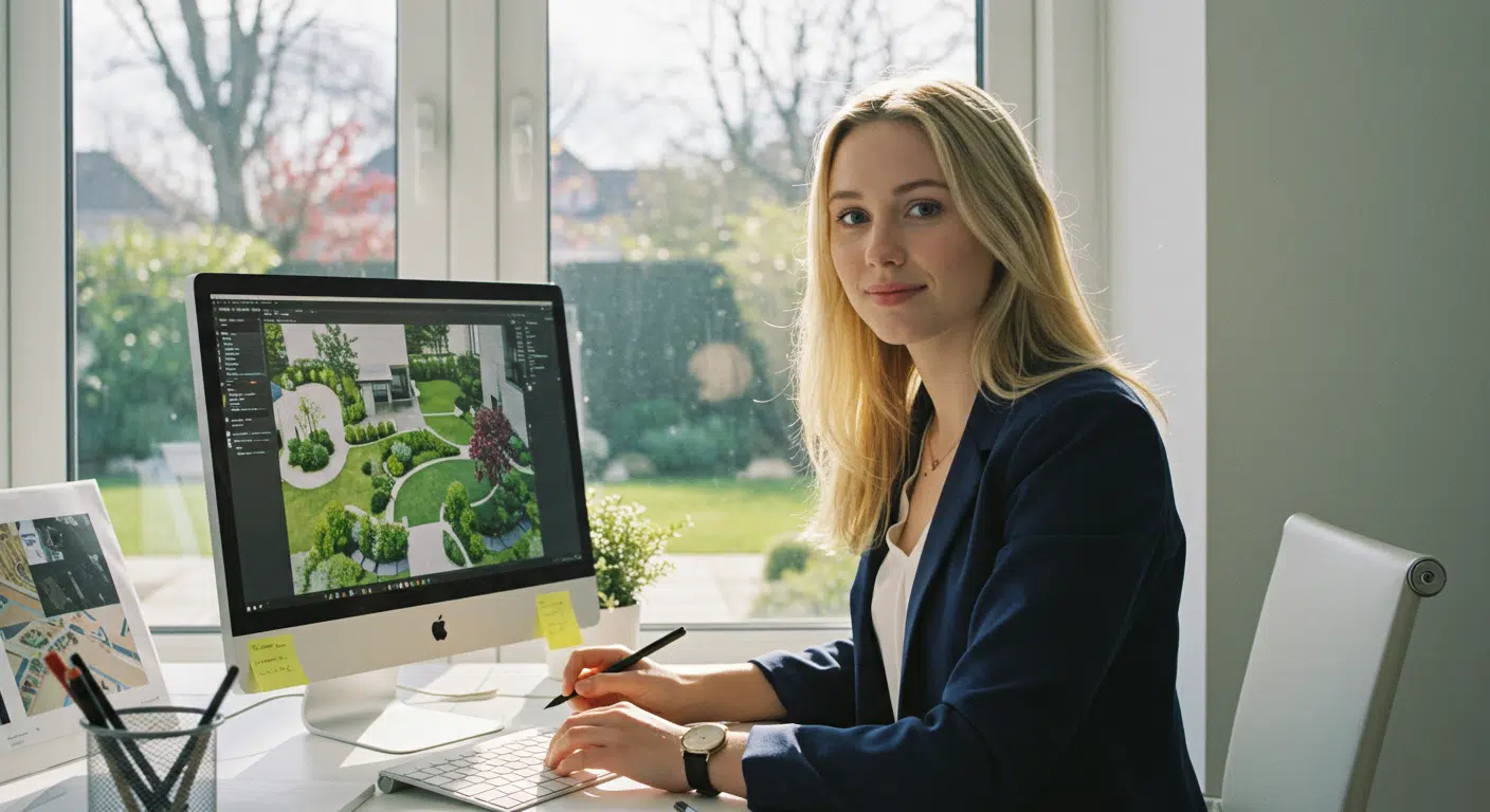 Modern bir Peyzaj Mimarlığı projesinin dijital çizim aşaması.